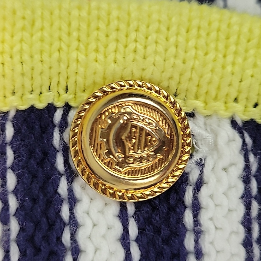 Lands' End gold crest buttons tipped all cotton cardigan sweater size Medium - Picture 2 of 5